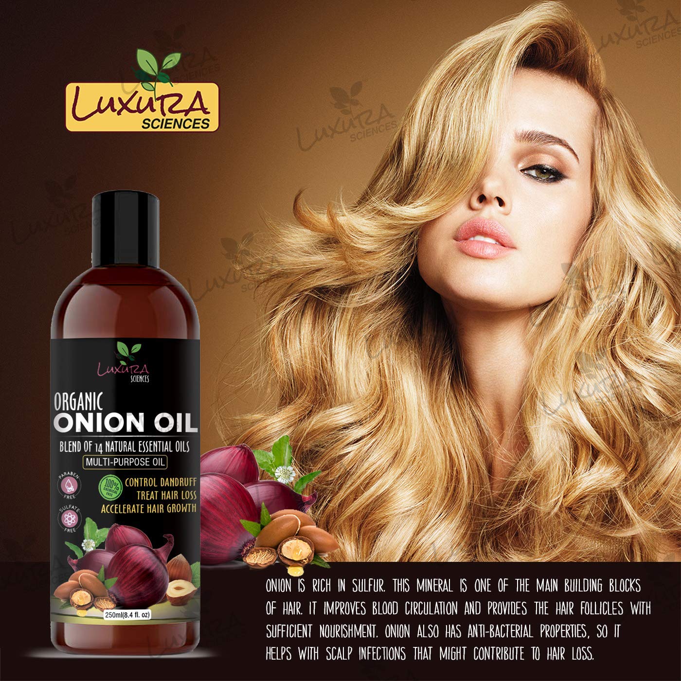 Luxura Sciences Onion Hair Oil 250 ML with 14 Essential Oils | GoRevizon