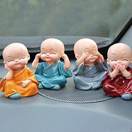 GoRevizon Car Ornament, Kung Fu Cartoon Little Monk Doll Decoration Auto  Dashboard Car Toy, 4 Pcs/Set