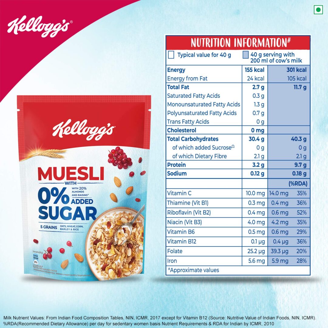 Kellogg’s Muesli With 0 Added Sugar, 500g GoRevizon